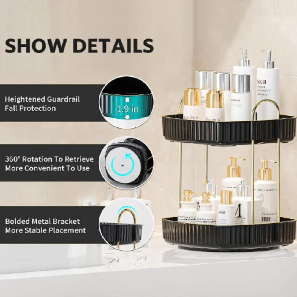 2 Tiers - 360° Turntable Makeup Organizer - Lazy Susan Cosmetics Storage